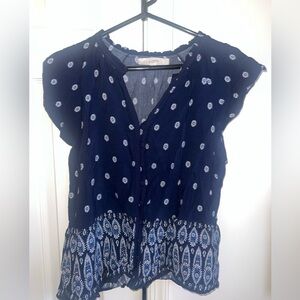 LOFT Navy Blue Patterned Women's Top M